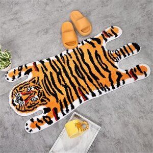 Tiger Bath Mat Cute Animal Shaped Non Slip Plush Bathroom Rug Orange Yellow